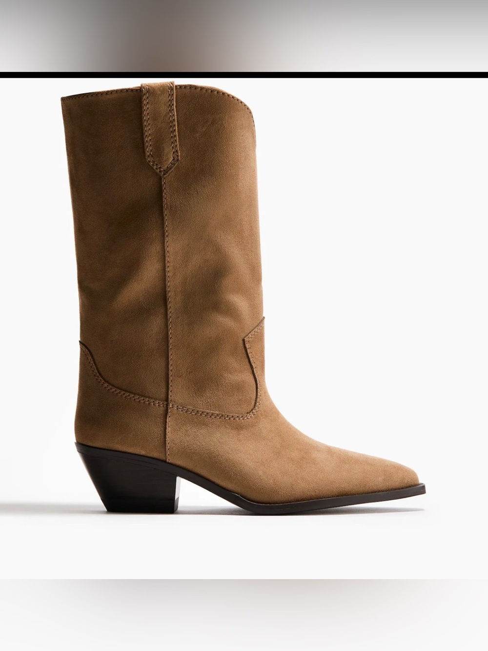 H&M Women's Tan Mid-Calf Suede Western Boots